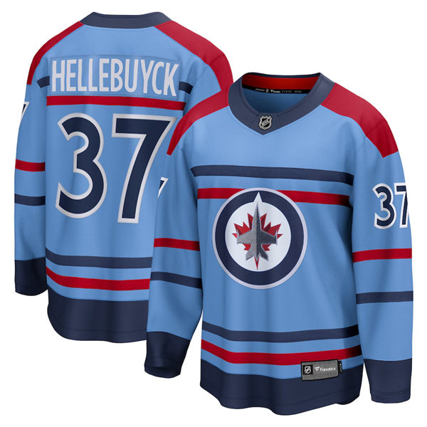 Men's Winnipeg Jets #37 Connor Hellebuyck Fanatics Light Blue Anniversary Premier Jersey